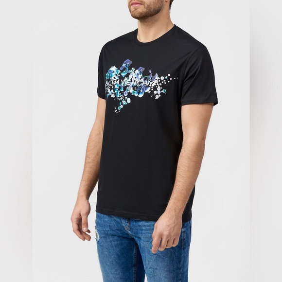 Men’s Size Small Givenchy Logo Print Floral Cotton T-shirt In Black/Multicolors - Picture 1 of 14